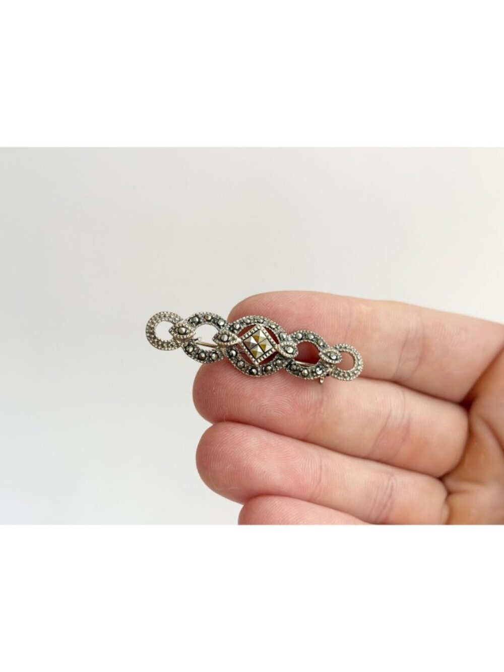 Art Deco Abstract Marcasite Accented Sterling Silver Vintage 925 Brooch | Pin - Picture 7 of 10
